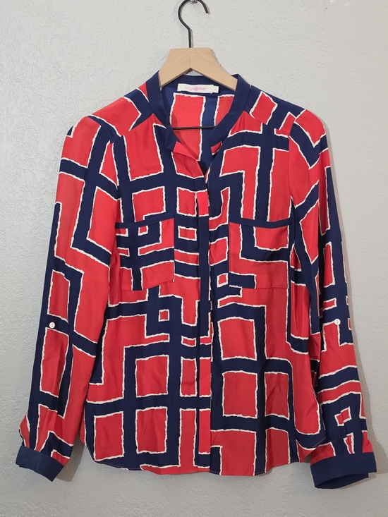Alice & Trixie Tops - Alice & Trixie Red and Navy Geometric Button-Front Blouse Womens Small